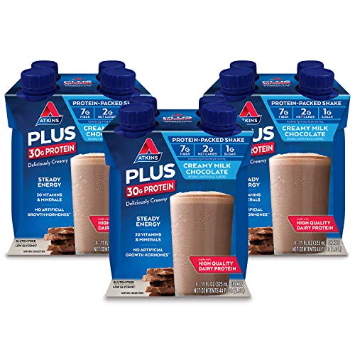 Product Cover Atkins PLUS Protein & Fiber Shake, Chocolate, Keto Friendly, 11 oz., 4 Count (Pack of 3)
