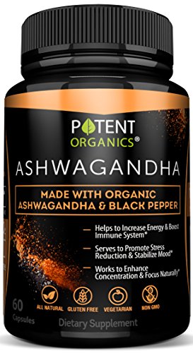 Product Cover 100% Organic Ashwagandha 1300 mg - Natural Energy & Immune System Booster - Stress & Anxiety Relief - Organic, Vegetarian & GMO-Free - 60 Capsules with Black Pepper for Absorption
