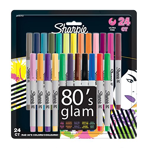 Product Cover Sharpie Permanent Markers, Ultra-Fine Point, 80s Glam Colors, 24 Pack