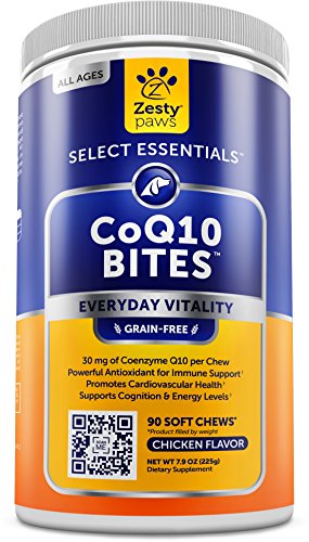 Product Cover Zesty Paws CoQ10 Chewable Treats for Dogs - Grain Free 30 mg Coenzyme Q10 Dog Supplement - Immune Booster Antioxidants & Heart Health + Natural Cognitive & Energy Support for Canine Pets