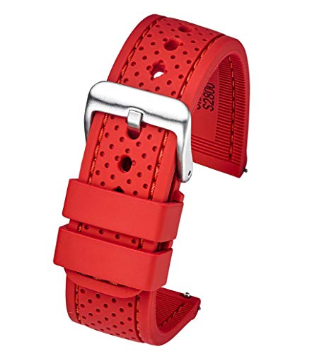 Product Cover Premium Quality Waterproof Silicone Watch Band Strap with Quick Release - Soft Rubber red Watch Band 22mm