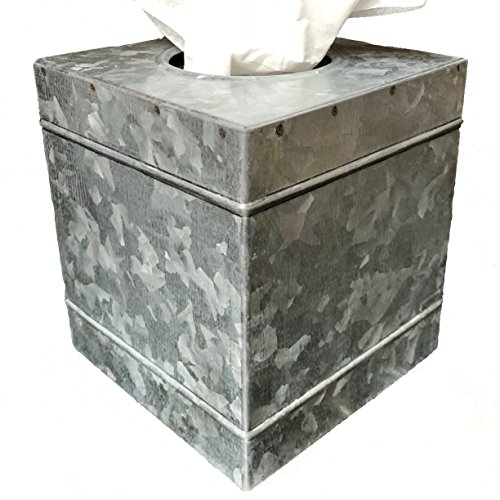 Product Cover Autumn Alley Rustic Farmhouse Galvanized Metal Square Tissue Box Cover | Quality Construction | Adds The Perfect Warm Farmhouse Accent to Your Home