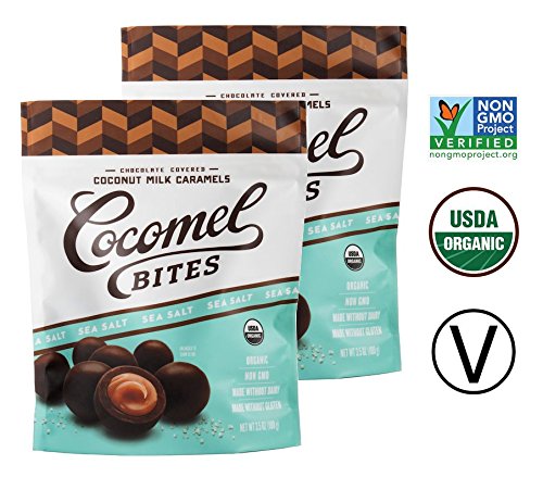 Product Cover Cocomels Chocolate Covered Caramel BITES - Organic - Made Without Dairy - Kosher (Sea Salt, 2 pack)...