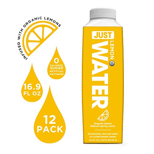 Product Cover JUST Water Infused | Organic Fruit Flavored Spring Water | Eco-Friendly Boxed Bottled Water | Zero Sugar, Artificial Flavors, or Sweeteners, 8.0 Alkaline pH | Lemon, 16.9 Oz, (Pack of 12)