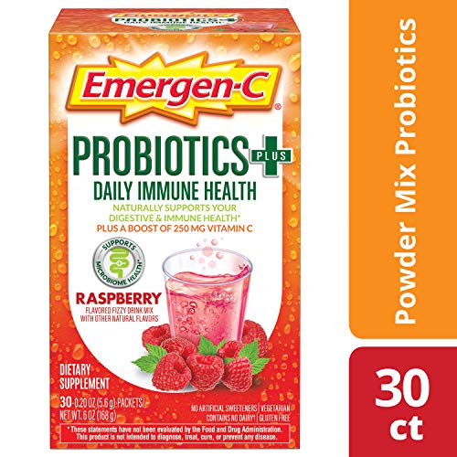 Product Cover Emergen-C Probiotics+ Vitamin C 250mg (30 Count, Raspberry Flavor, 1 Month Supply) Daily Immune Health Dietary Supplement Drink Mix, 0.19 Ounce Powder Packets