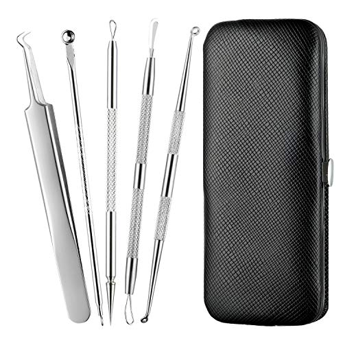 Product Cover Foolzy Stainless Steel Anti-Slid Handle Blackhead Remover Tools Kit with Case, Pack of 5