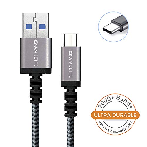 Product Cover Amkette Power Pro USB 3.0 Braided Charge and Sync Fast Charging Type C Cable - 1.5 Meter (Black-Silver)