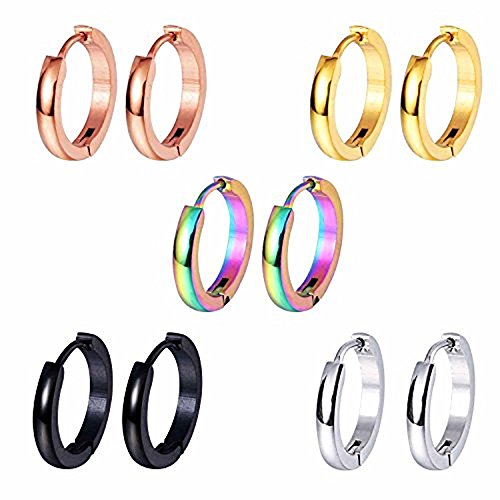 Product Cover BodyJ4You 10PC Earrings Hoop Huggie Hinged Ring Men Women Unisex Black Rainbow Goldtone Steel Jewelry
