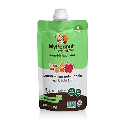 Product Cover MyPeanut Baby Food, Organic Stage 2 Peanut, Tree Nut and Apple Puree for Introducing and Feeding Babies and Toddlers Nuts, May Reduce the Risk of Peanut Allergy, BPA Free 3.5 oz Pouch, 6 Pack