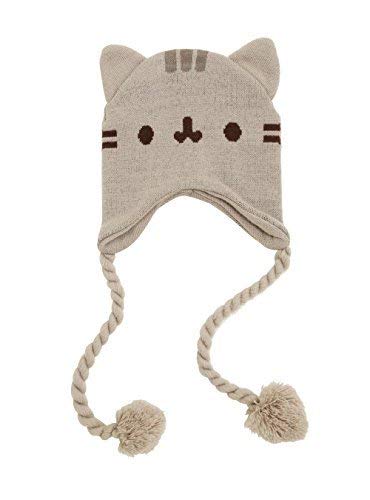 Product Cover Pusheen Cat Face Ears Beanie - Pusheen the Cat Beanie Hat - Grey with Tassels