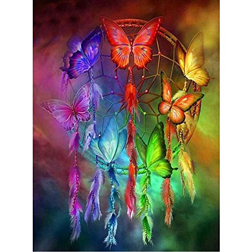 Product Cover 5D Diamond Painting, callm Clearance DIY Cross Stitch Kit Butterfly Dream Catcher Diamond Embroidery Painting Drill Arts Craft Supply for Home Wall Decor (Butterfly)