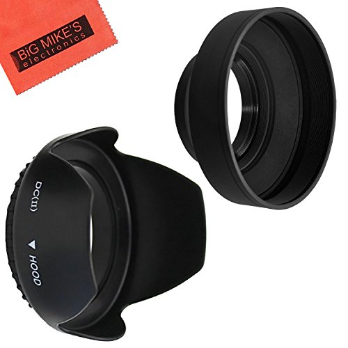 Product Cover 49mm Tulip Flower Lens Hood + 49mm Soft Rubber Lens Hood for Select Canon, Nikon, Olympus, Panasonic, Pentax, Sony, Sigma, Tamron SLR Lenses, Digital Cameras and Camcorders + MicroFiber Cleaning Cloth