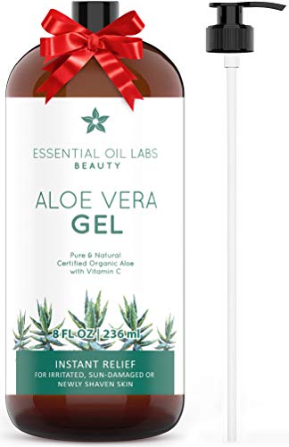 Product Cover Aloe Vera Gel, 8 oz, Organic, Pure and Natural - Instant Hydrating Relief For Irritated Skin by Essential Oil Labs