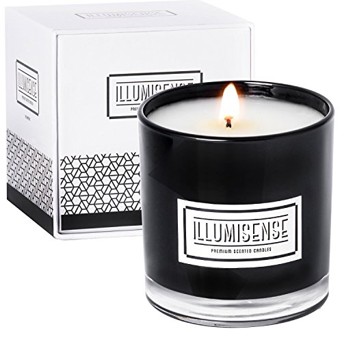 Product Cover ILLUMISENSE Premium Scented Candles 9 oz, Hand Poured, Soy Wax Black Candle, Bergamot Amber Sage Vanilla Fragrance | 75-80 Hours Burn | 100% Natural, One Wick, Soot-Free, Burns Clean | Box Included