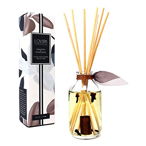 Product Cover LOVSPA Cinnamon & Clove Buds Scented Sticks Reed Diffuser Set with Sweet Cinnamon, Warm Clove, Spicy Tonka Bean and Woody Notes, Fall-Autumn Room Scent Made in The USA