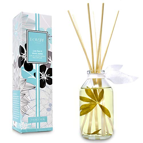 Product Cover LOVSPA Lush Palm & Jasmine Reed Sticks Oil Diffuser | Tranquil Scent Made with Premium Essential Oils | Green Palm, Jasmine, Lily of The Valley & Earthy Notes | Great Gift for The Home