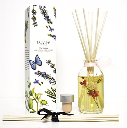 Product Cover LOVSPA Spring Wild Flowers Reed Diffuser Scented Sticks Gift Set - Rose, Egyptian Jasmine, Sweet Pea, Lily of The Valley and Dark Amber - Home Decor Room Scent Diffuser with Reed Sticks