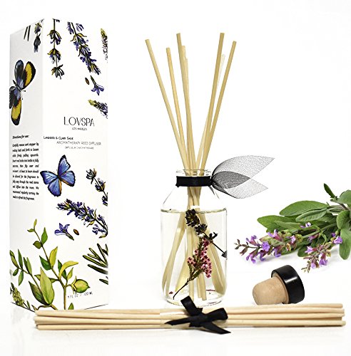 Product Cover LOVSPA Lavender & Clary Sage Aromatherapy Essential Oil Reed Diffuser Oil Gift Set - Premium Reed Sticks for Long-Lasting Fragrance Diffusion - Thoughtful Gift for Mom, Grandma, Aunt or Wife