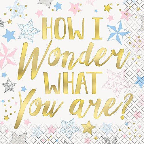 Product Cover Unique Industries 72411 Gold Foil Twinkle Twinkle Little Star Gender Reveal Beverage Napkins, 16 Count