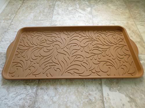 Product Cover Decorative Multi Purpose Tray, Waterproof Entryway Organizer for Shoes Boots, Floor Protector for Pet Bowls, Litter Box, Plants, Trunk Cabinet Liner, Large 15X29inch (Camel Brown)