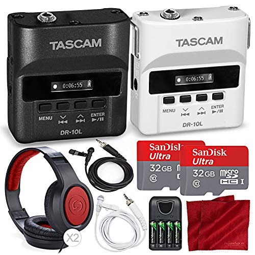Product Cover Tascam DR-10L & DR10LW Digital Audio Recorder W/Lavalier Mics and 2x 32 GB, 2x Headphones Bride and Groom Deluxe Bundle