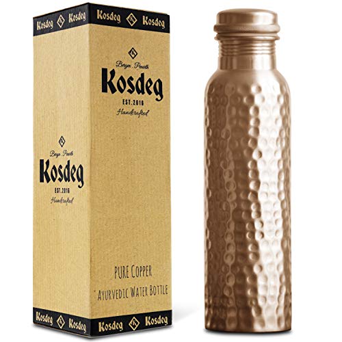 Product Cover Kosdeg Hammered Copper Water Bottle 34 Oz Extra Large - an Ayurvedic Copper Vessel - Drink More Water, Lower Your Sugar Intake and Enjoy The Health Benefits Immediately