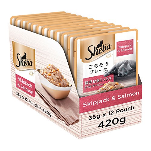Product Cover Sheba Fish Mix Premium Cat Food, Skipjack Salmon in Gravy, 35 g (Pack of 12)