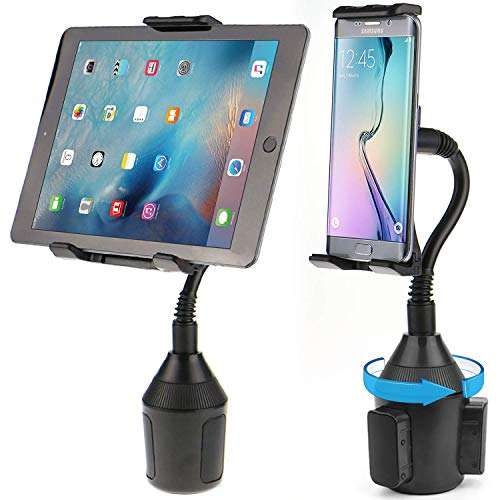 Product Cover Sunjoyco Car Cup Holder Mount for Phone Tablet, 2-in-1 Car Cradles Adjustable Gooseneck Holder Compatible with Apple iPhone, Samsung Galaxy Tab, All Smartphones & 7