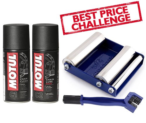 Product Cover Grand Pitstop Motul C1 Chain Clean and C2 Chain Lube (150 ml) with Paddock Stand Groller Small and Bike Chain Cleaning Brush Blue