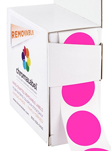 Product Cover ChromaLabel 1 Inch Round Removable Color-Code Dot Stickers, 1000 per Dispenser Box, Fluorescent Pink