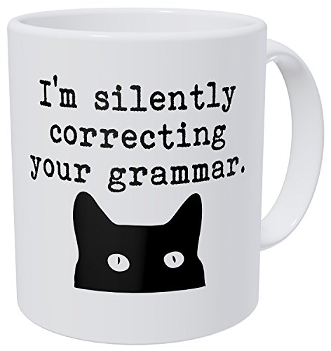 Product Cover Wampumtuk Cat I'm Silently Correcting Your Grammar Teacher 11 Ounces Funny Coffee Mug