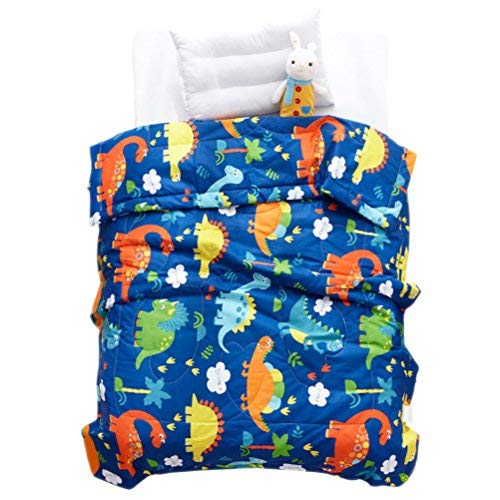 Product Cover LIFEREVO Cotton Baby Toddler Blanket Spring Summer Quilt Fancy Cartoon Print Lightweight 43 x 60 Inch Blue Dinosaur