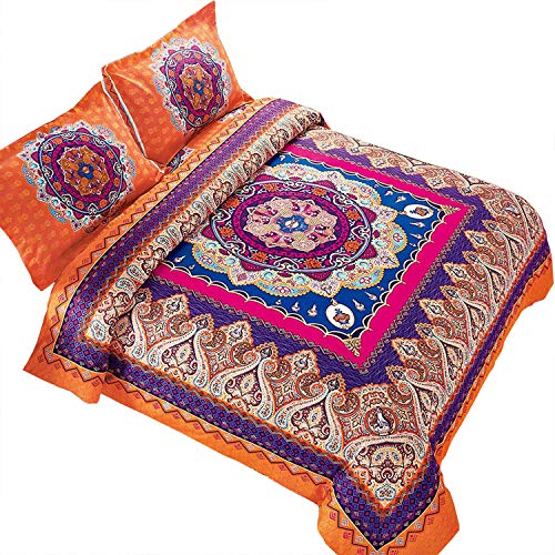 Product Cover Wake In Cloud - Mandala Comforter Set, Orange Bohemian Boho Chic Medallion Pattern Printed, Soft Microfiber Bedding (3pcs, King Size)