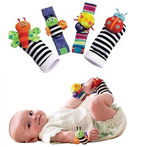 Product Cover Kuhu Creations Cute & Stylish Soft Baby Rattles. (4 Units, Style D: Multicolor 2 Wrist & 2 Foot Rattle)