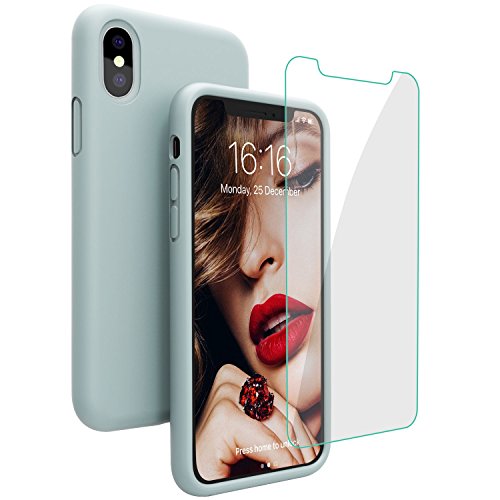 Product Cover JASBON Case for iPhone X iPhone Xs Case, Liquid Silicone Case with Free Screen Protector Gel Rubber Shockproof Cover Full Protective Case for Apple iPhone Xs/X-Green