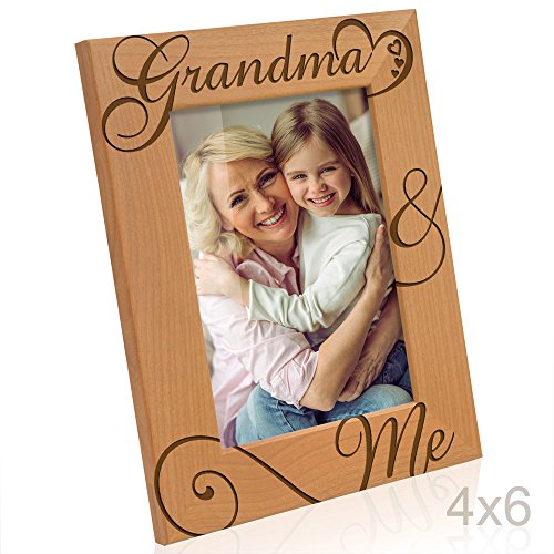 Product Cover KATE POSH Grandma and Me Engraved Natural Wood Picture Frame, I Love You Grandma, Grandparent's Day, Best Grandma Ever, Grandmother Gifts, Grandma & Me, Mother's Day (4x6-Vertical)