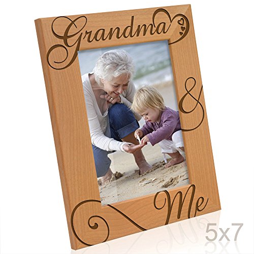 Product Cover KATE POSH Grandma and Me Engraved Natural Wood Picture Frame, I Love You Grandma, Grandparent's Day, Best Grandma Ever, Grandmother Gifts, Grandma & Me, Mother's Day (5x7-Vertical)