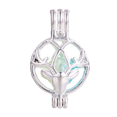 Product Cover 10pcs Christmas Deer Pearl Cage Bright Silver Beads Cage Locket Pendant Jewelry Making-for Oyster Pearls, Essential Oil Diffuser, Fun Gifts (Deer-2)
