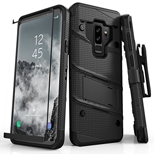 Product Cover ZIZO Bolt Series Samsung Galaxy S9 Plus Case Military Grade Drop Tested with Tempered Glass Screen Protector Holster Black