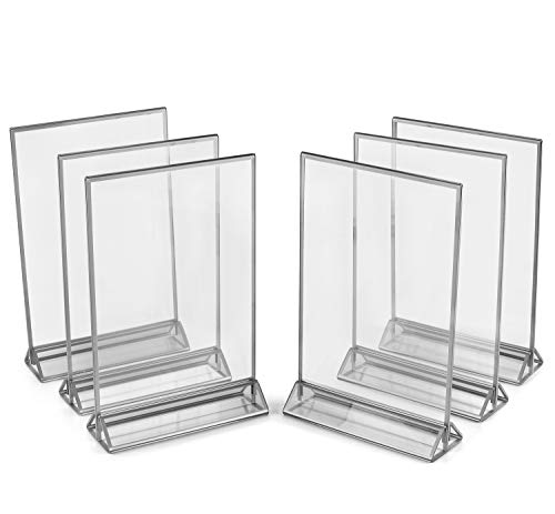 Product Cover Super Star Quality Clear Acrylic 2 Sided Frames with 3MM Silver Borders and Vertical Stand (Pack of 6) | Ideal for Wedding Table Number, Double Sided Sign, Clear Photos, Menu Holders