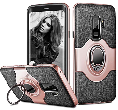 Product Cover ELOVEN Slim Case for Galaxy S9 Plus Case Metal Ring Holder Kickstand Shockproof Bumper Cover Antiscratch Hybrid Dual Layer Grip Protective Case for Samsung Galaxy S9 Plus, Rose Gold