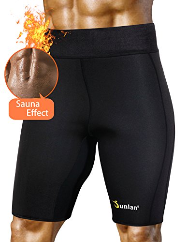 Product Cover Junlan Men's Sauna Hot Sweat Thermo Shorts Body Shaper Neoprene Athletic Yoga Pants Gym Tummy Fat Slimming (Black, L)