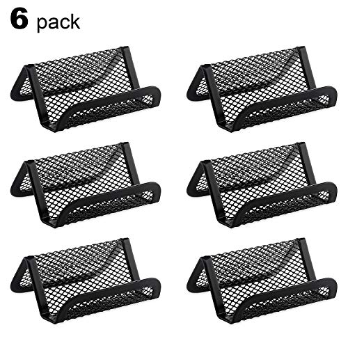 Product Cover MaxGear Mesh Business Card Holder Stand Metal Business Card Stand for Desk Office Business Card Display with 50 Name Card Capacity 6 Pack Black