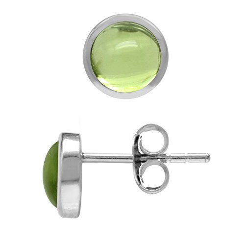 Product Cover Silvershake 5mm Petite Cabochon Peridot White Gold Plated 925 Sterling Silver Stud Earrings