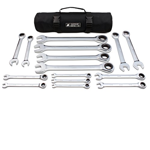Product Cover 15pc Inch TIGHTSPOT Ratcheting Wrenches MASTER SET - Our LARGEST SAE/INCH SET With Bear Keeper Rollup Case - Our standard in safety for combination wrench sets from gear to tip