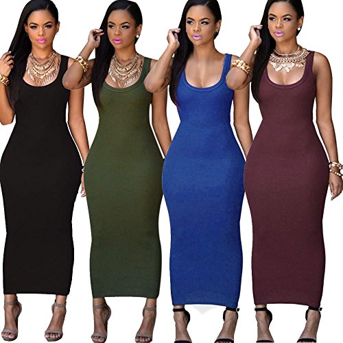 Product Cover Napoo-Women Dress Women Solid Sleeveless Slim Bodycon Maxi Long Dress for Party Cocktail Beach Summer