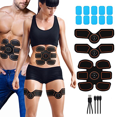 Product Cover Abdominal Muscle Toner Rechargeable ABS Stimulator, Portable Wireless Muscle Trainer for Men Women,6 Modes with 10 Levels Intelligent EMS Home Office Fitness for Abdomen/Arm/Leg,10pcs Free Gel Pads