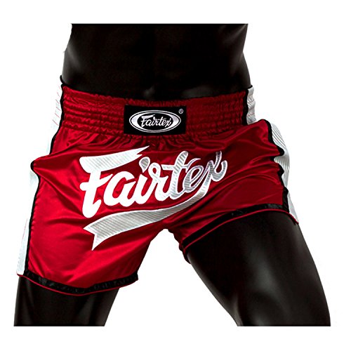 Product Cover Fairtex New Muay Thai Boxing Shorts Slim Cut - Red/White, L