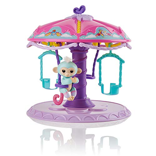 Product Cover WowWee Fingerlings Playset: Twirl-A-Whirl Carousel with 1 Fingerlings Baby Monkey - Abigail, Light Blue/Pink