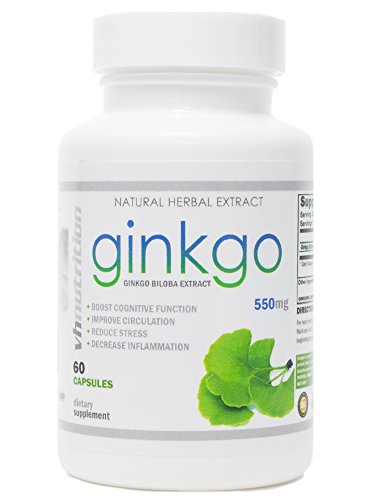 Product Cover Ginkgo Biloba | 550 mg Extract Capsules | Supports Brain Health, Mental Alertness, Concentration and Focus | Natural Energy Booster | 30 Day Supply | VH Nutrition